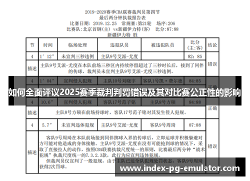 如何全面评议2025赛季裁判判罚错误及其对比赛公正性的影响