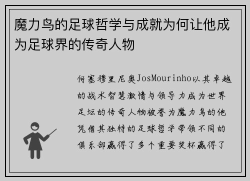 魔力鸟的足球哲学与成就为何让他成为足球界的传奇人物